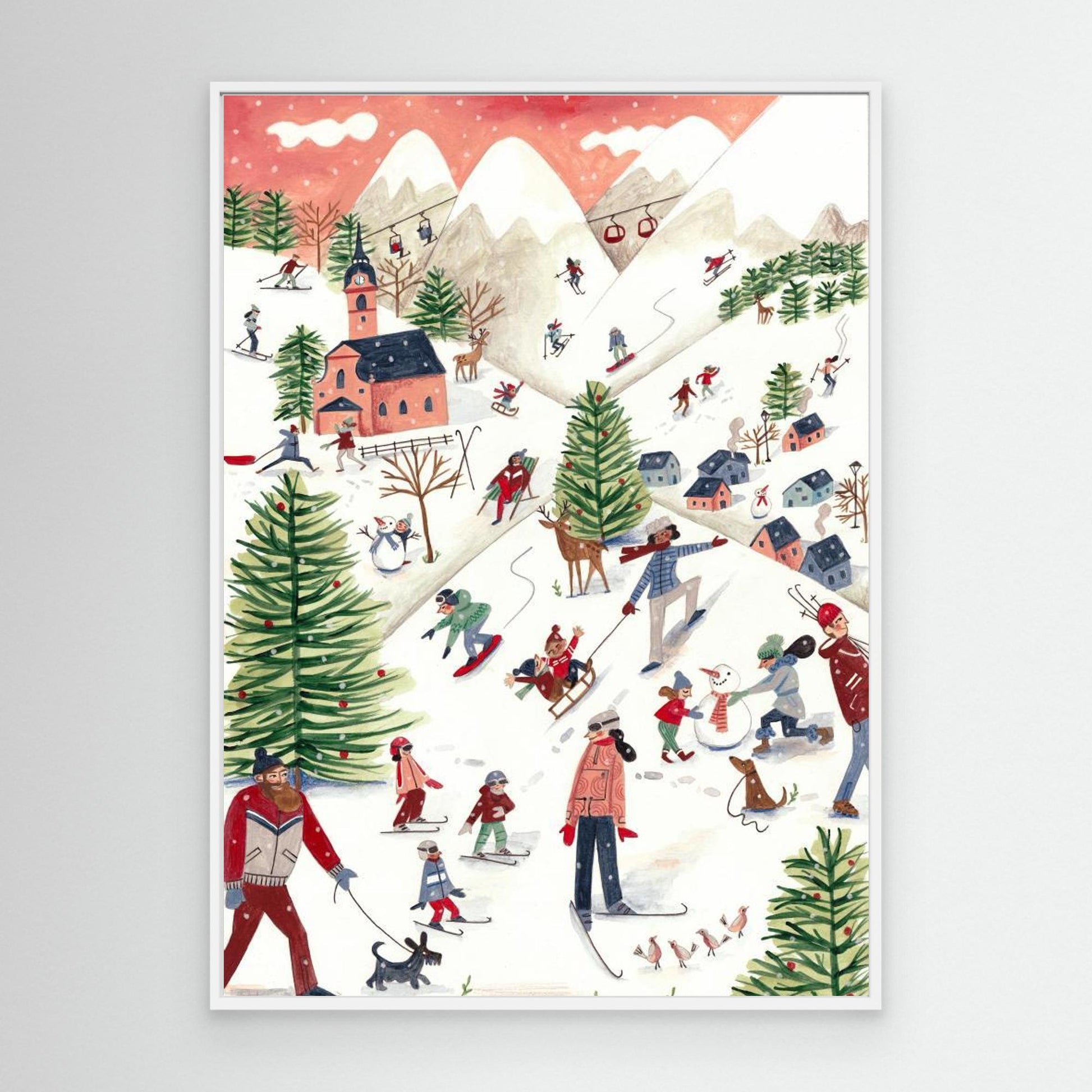 Mountain landscape with houses in the snow 