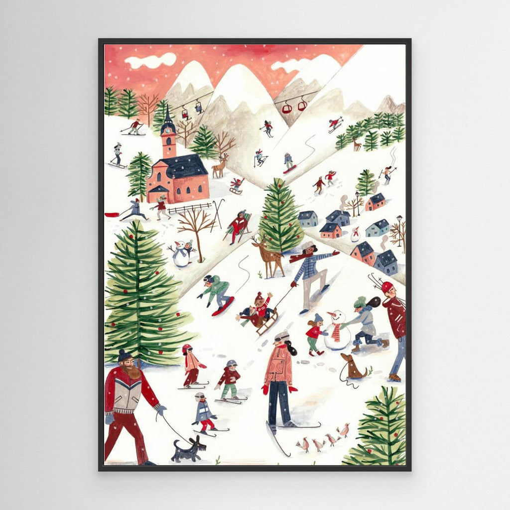 Mountain landscape with houses in the snow 