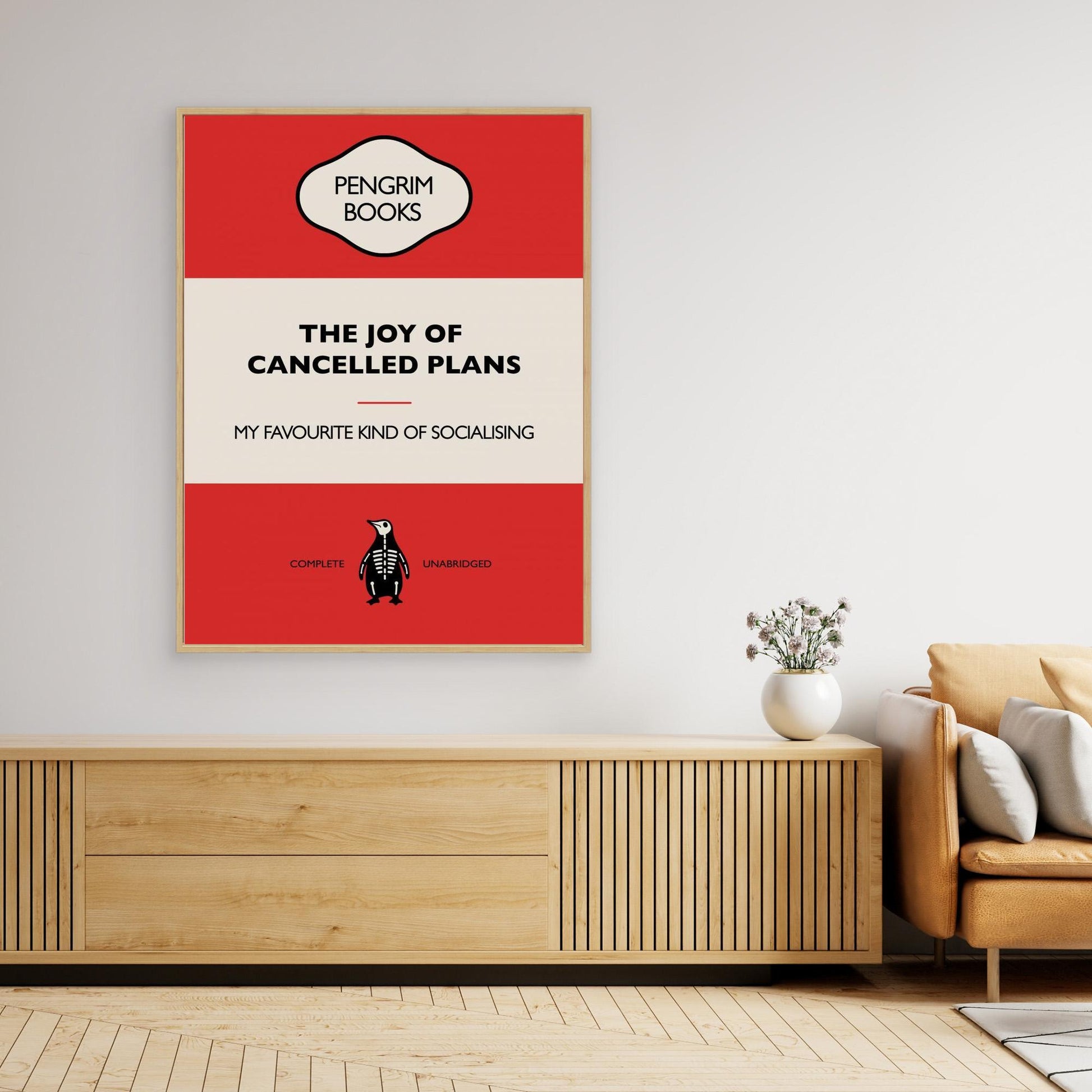 The Joy of Cancelled Plans - Funny Vintage Book Cover - Sarcastic Self Help - Red 