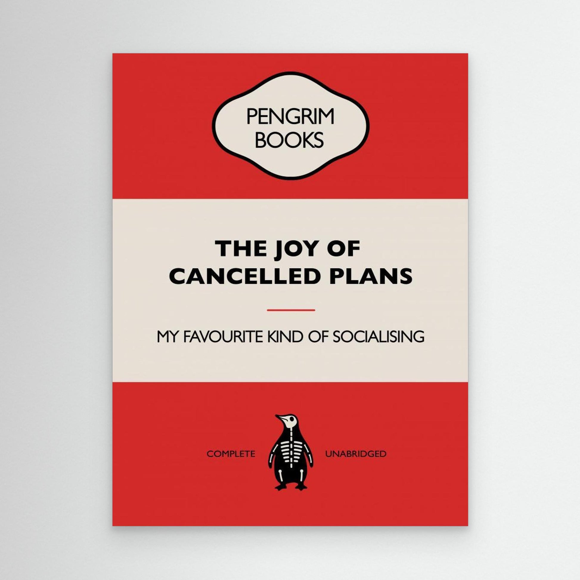 The Joy of Cancelled Plans - Funny Vintage Book Cover - Sarcastic Self Help - Red 