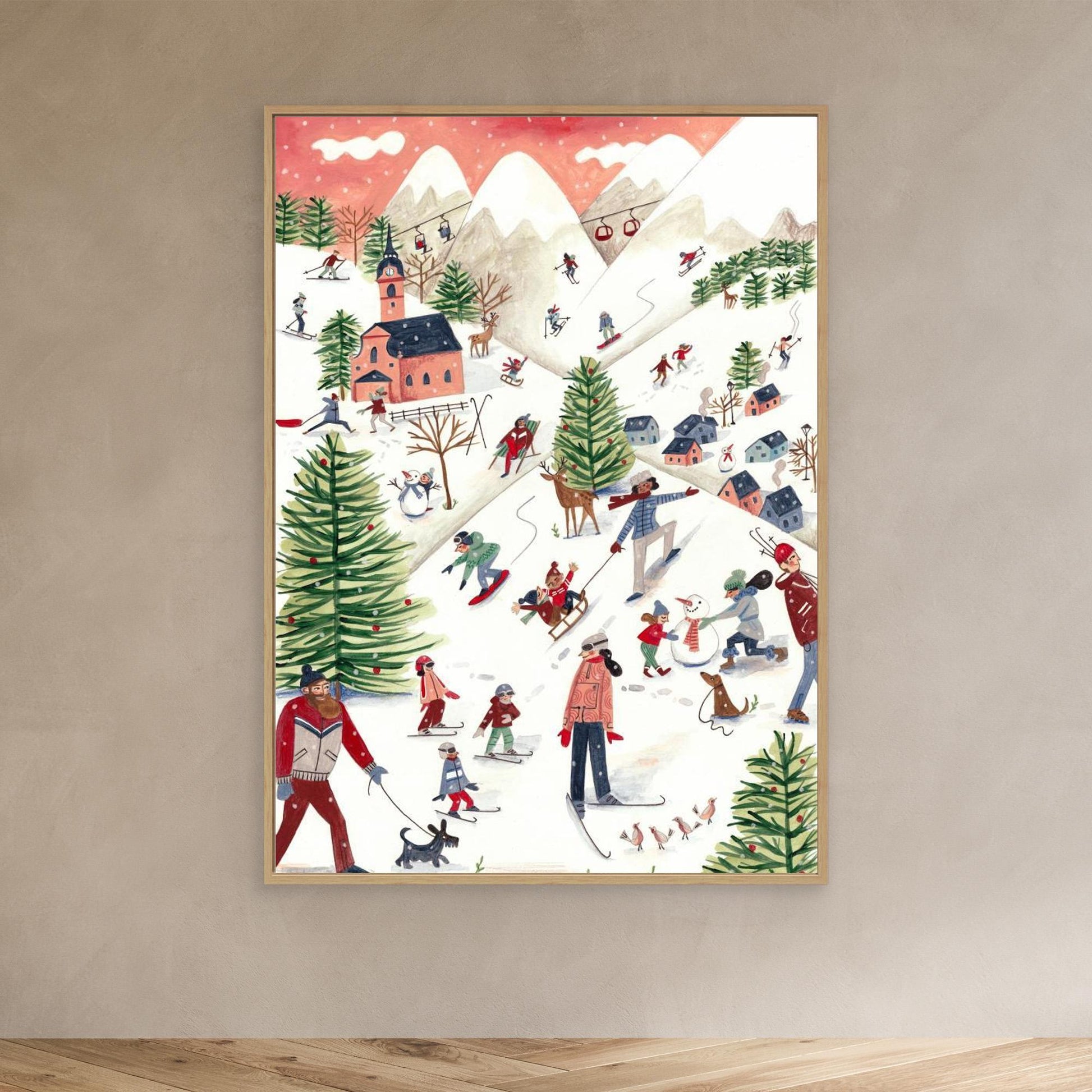 Mountain landscape with houses in the snow 