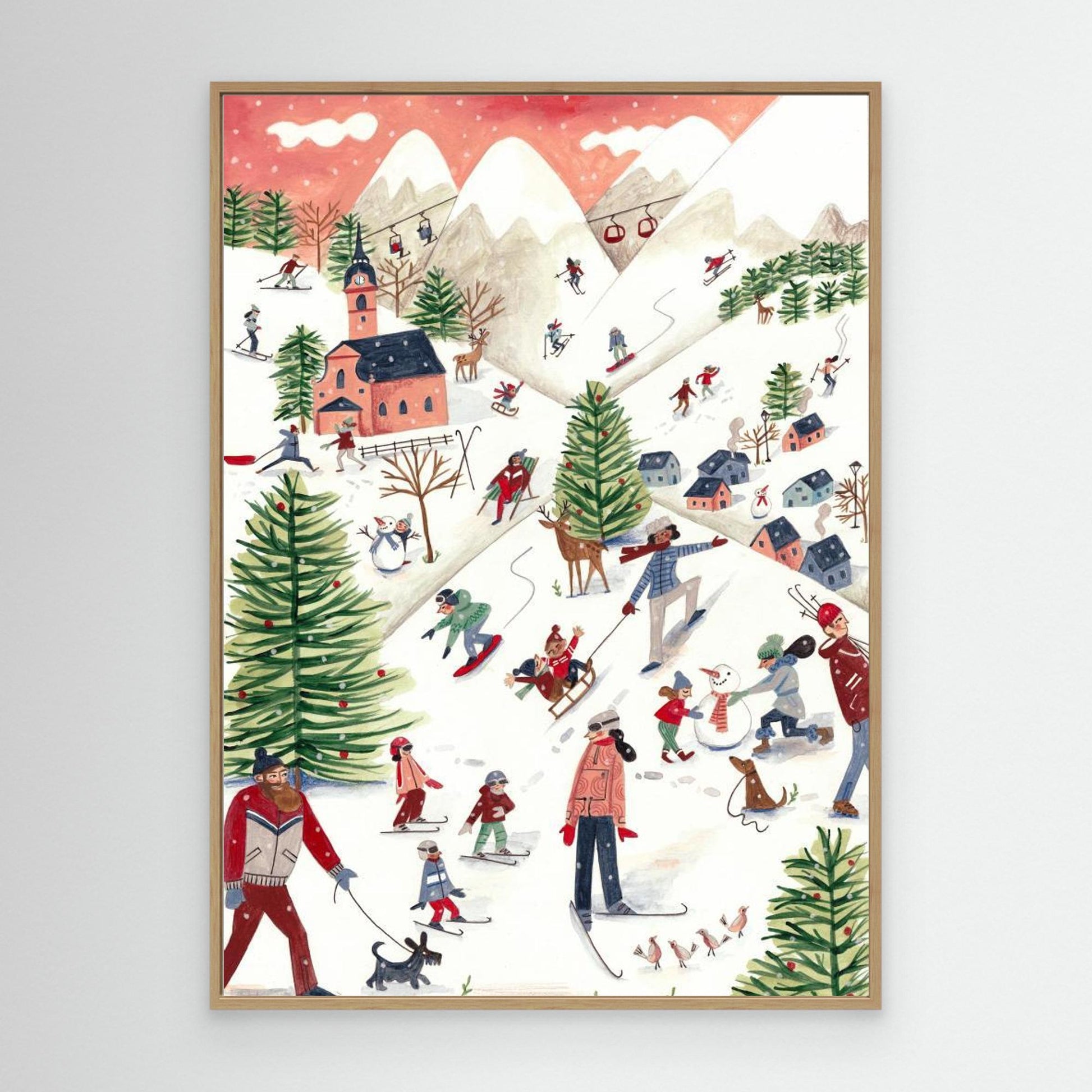 Mountain landscape with houses in the snow 