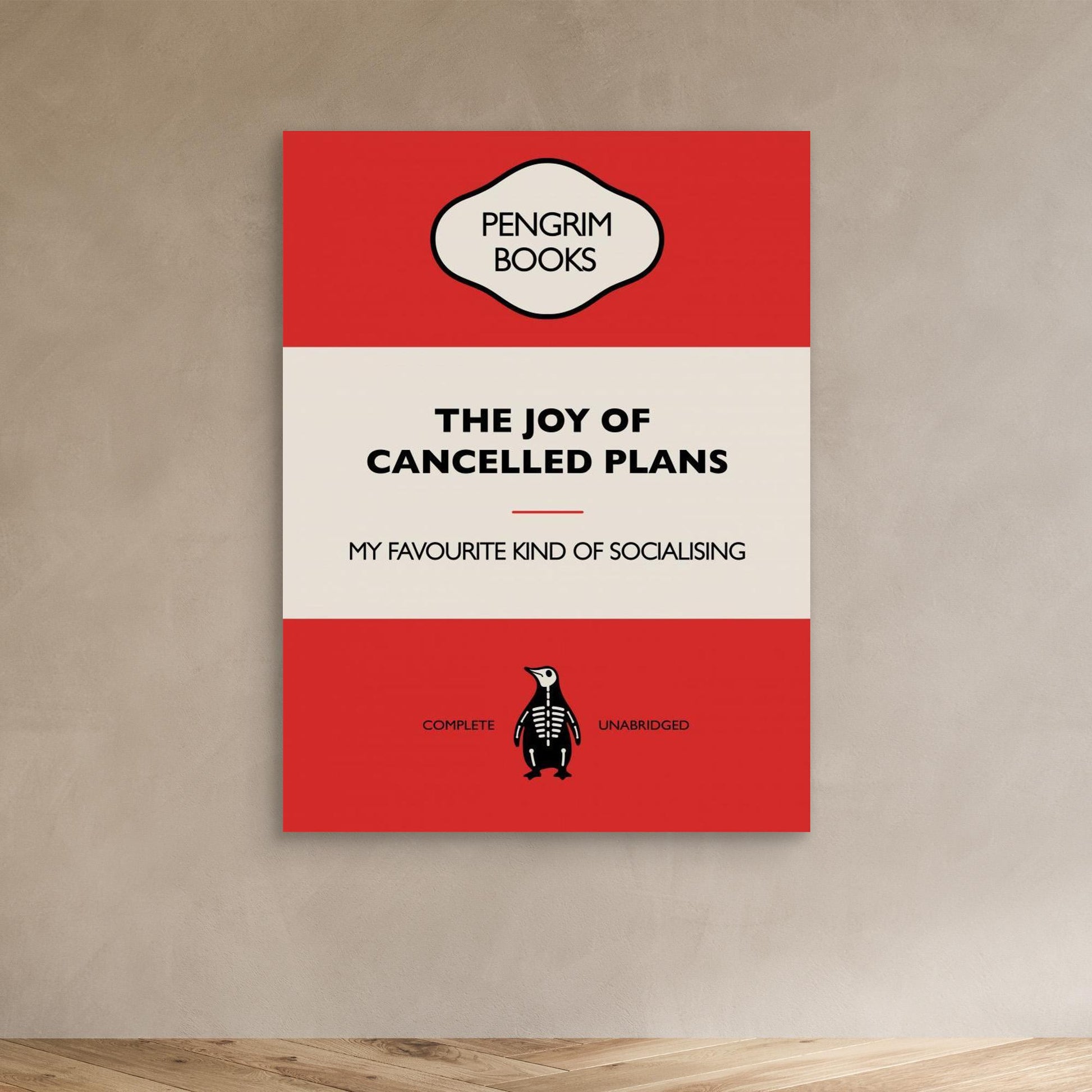 The Joy of Cancelled Plans - Funny Vintage Book Cover - Sarcastic Self Help - Red 