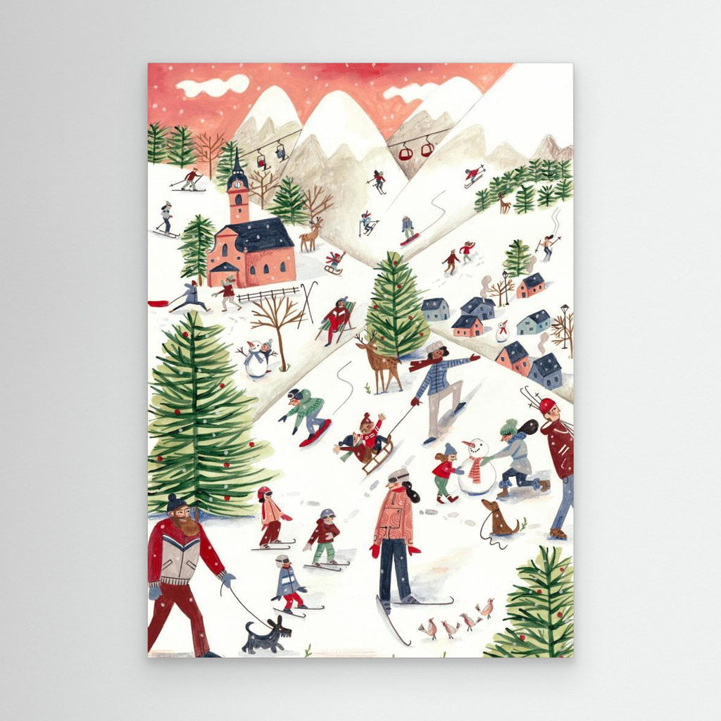 Mountain landscape with houses in the snow 